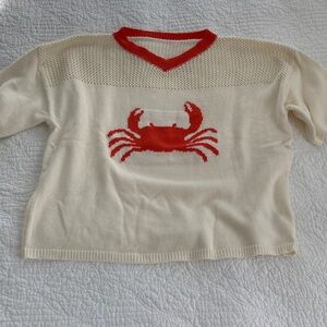Cider Boxy V-Neck Shortsleeved Crab Sweater, XL
